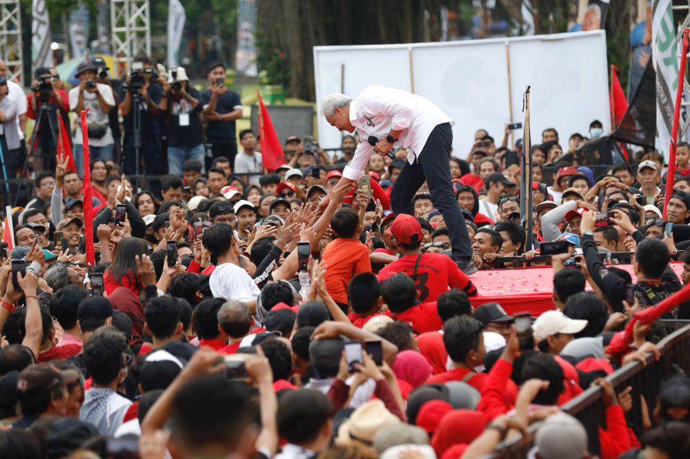 Calon presiden nomor urut 3, Ganjar Pranowo hadir di Hajatan Rakyat Yogyakarta, pada Minggu (28/1/2024) (IDN Times/Istimewa)
