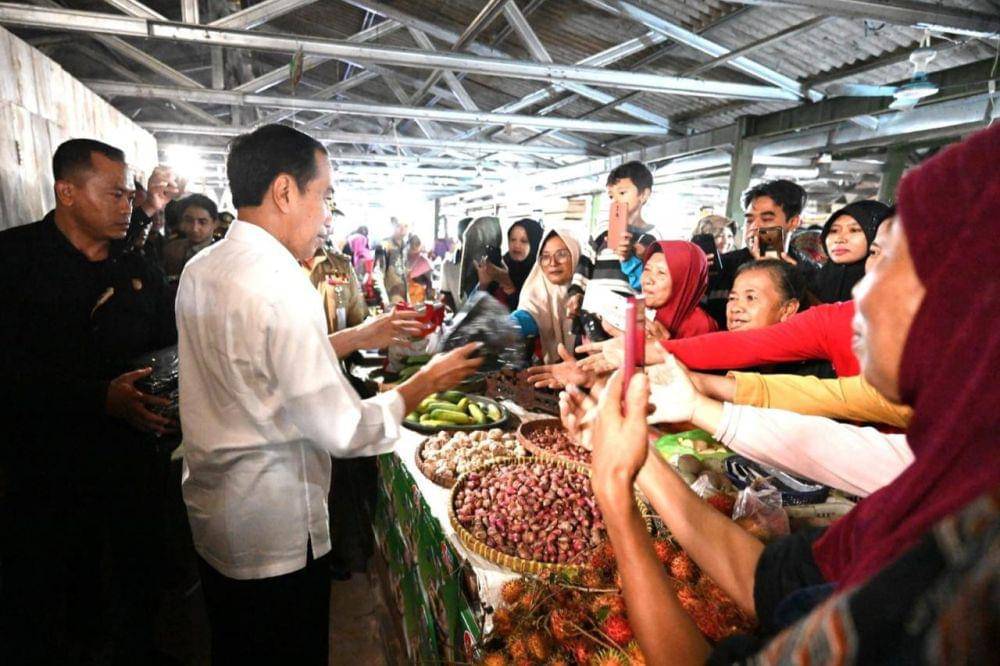 Presiden Joko "Jokowi" Widodo meninjau Pasar Mungkid, Kabupaten Magelang, Senin (29/1/2024). (dok. BPMI Setpres)