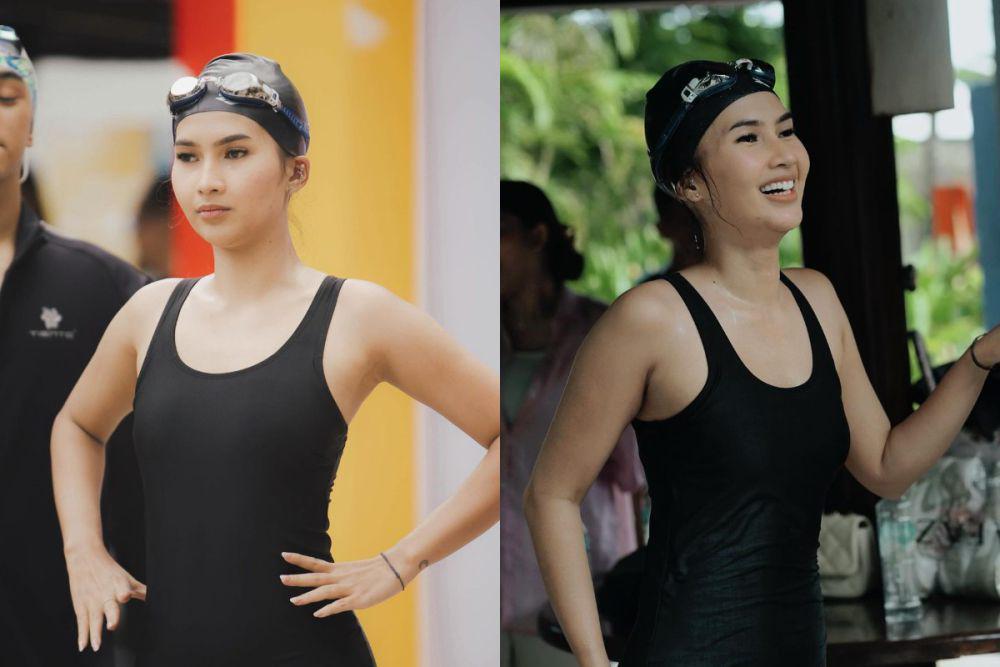 7 Potret Soraya Rasyid Ikut Lomba Renang, Hampir Tenggelam!