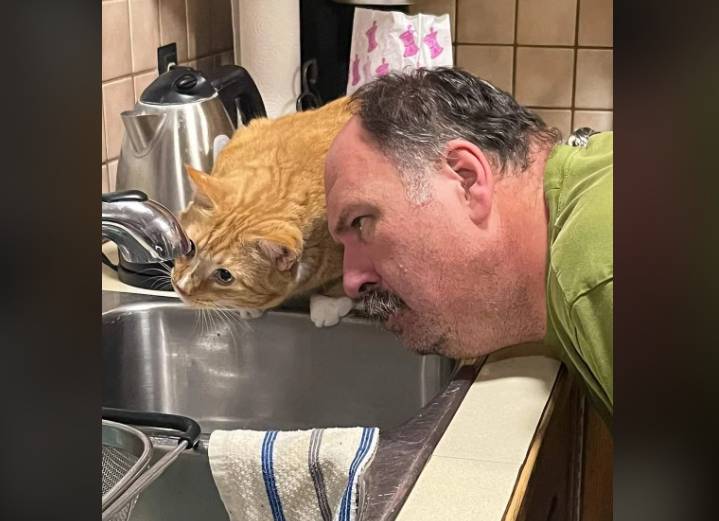 potret kucing bareng bapak-bapak di dapur (reddit.com/Jay911)
