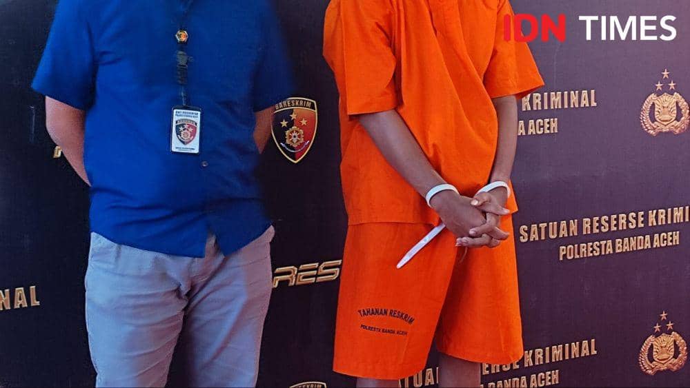 Konferensi pers kasus pembunuhan pemilik konter ponsel, Berkah Cell, di Porlesta Banda Aceh, Aceh. (IDN Times/Mhd Saifullah)