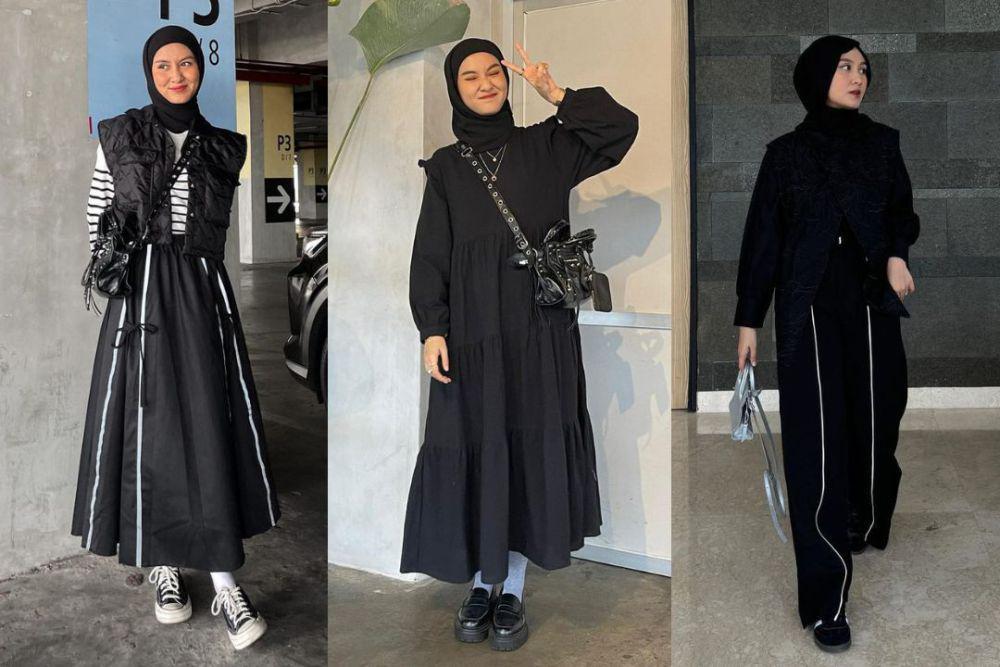 10 OOTD Hijab Serba Hitam ala Inas Rana yang Gayanya Gak Monoton!