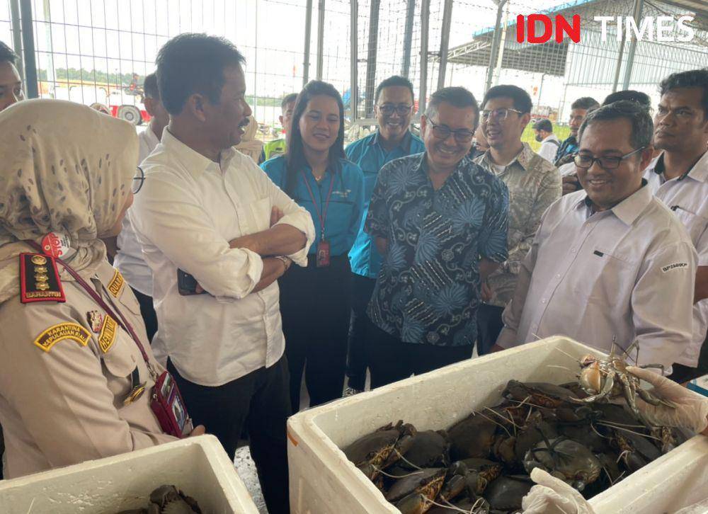 Berbagai pejabat tinggi di Kota Batam saat melakukan peninjauan kepiting bakau yang akan di ekspor ke Shanghai, China (IDN Times/Putra Gema Pamungkas)