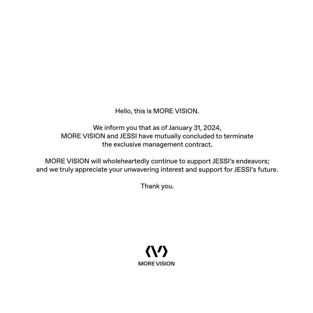 MORE VISION mengumumkan pembatalan kontrak eksklusif dengan Jessi (instagram.com/morevision.kr)