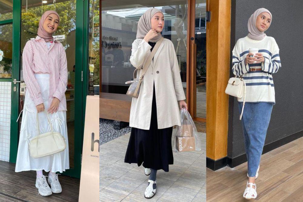 10 Ide Outfit Korean Style ala Inas Rana, Layeringnya Kece Abis!