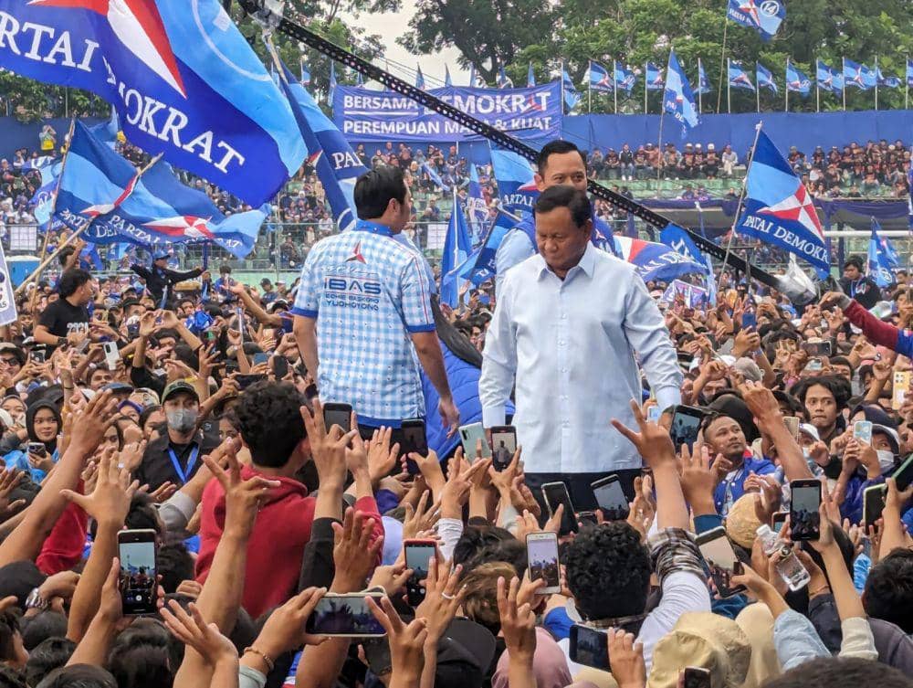Prabowo Subianto saat menghadiri Kampanye Akbar Partai Demokrat di Malang. (IDN Times/Rizal Adhi Pratama)