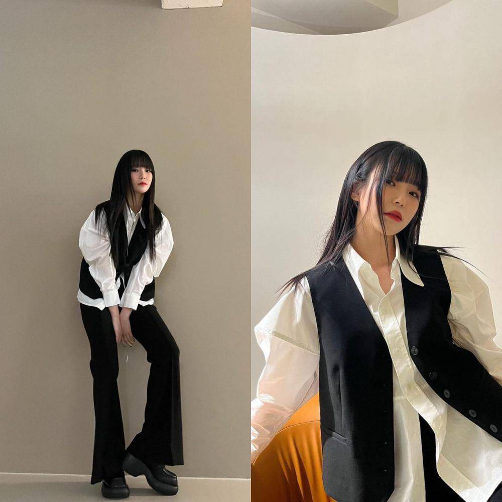 styling kemeja ala Jiheon fromis_9 (instagram.com/jiheonnibaek)