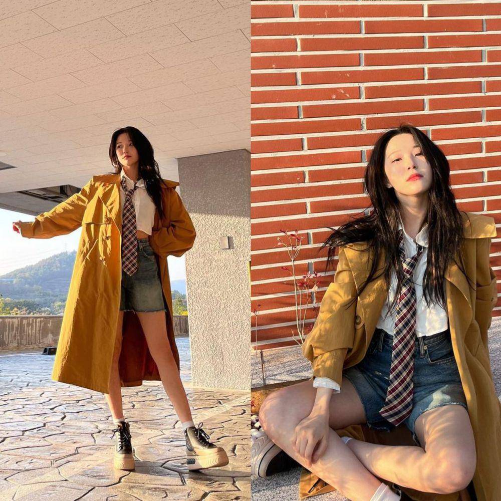 styling kemeja ala Jiheon fromis_9 (instagram.com/jiheonnibaek)