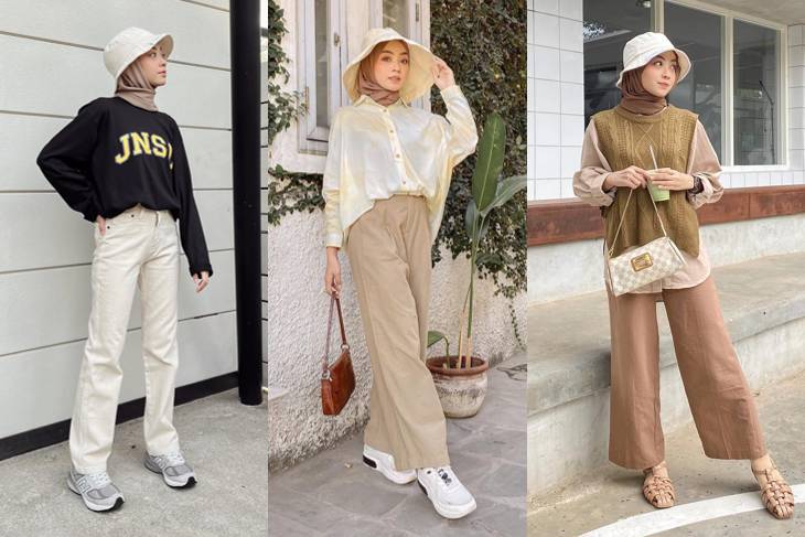 OOTD hijab dengan bucket hat ala Meirani Amalia (instagram.com/meiraniap)