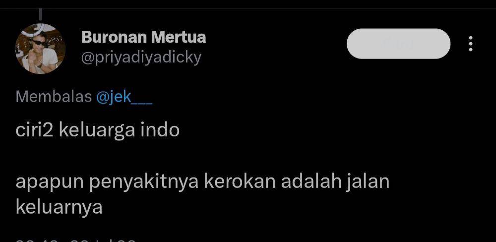 celetukan tentang ciri khas keluarga Indonesia (x.com/priyadiyadicky)