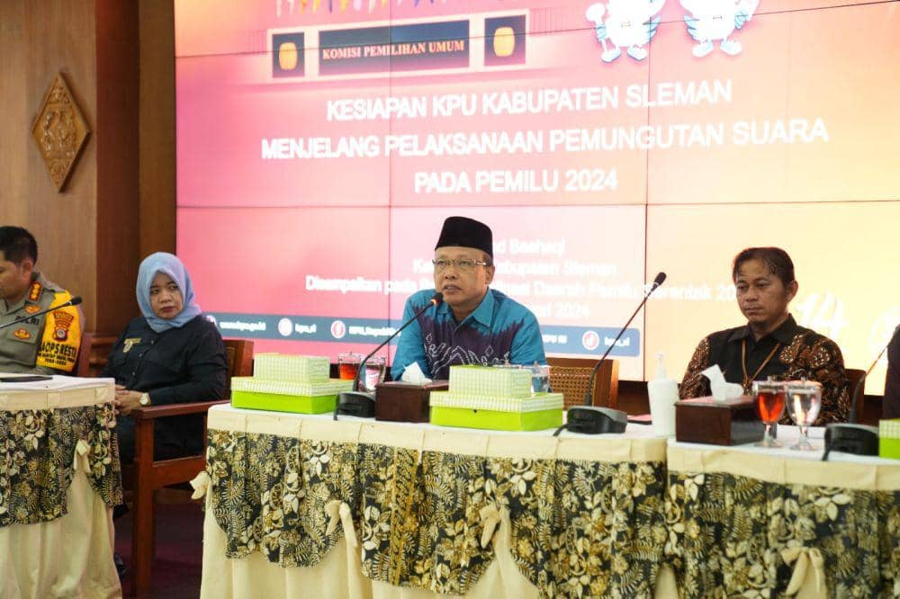 Rapat Koordinasi Daerah terkait pelaksanaan Pemilu tahun 2024 bersama jajaran Forkopimda Sleman, di Aula Setda Sleman, Kamis (1/2/2024). (Dok. Istimewa)