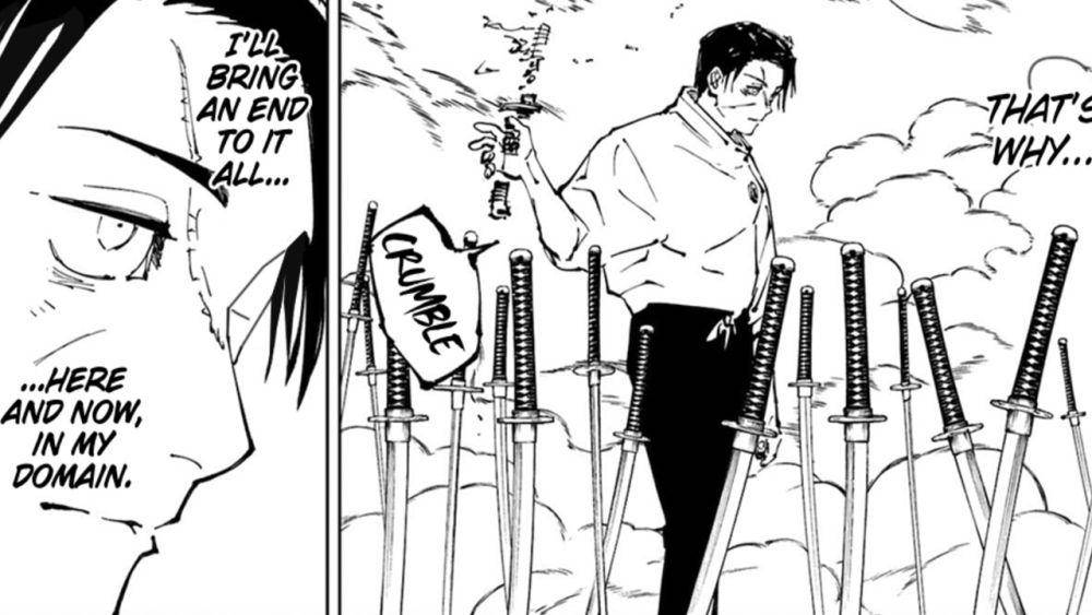 Pedang Yuta berisi teknik kutukan yang pernah ia tirukan. (dok. VIZ Media/Jujutsu Kaisen)