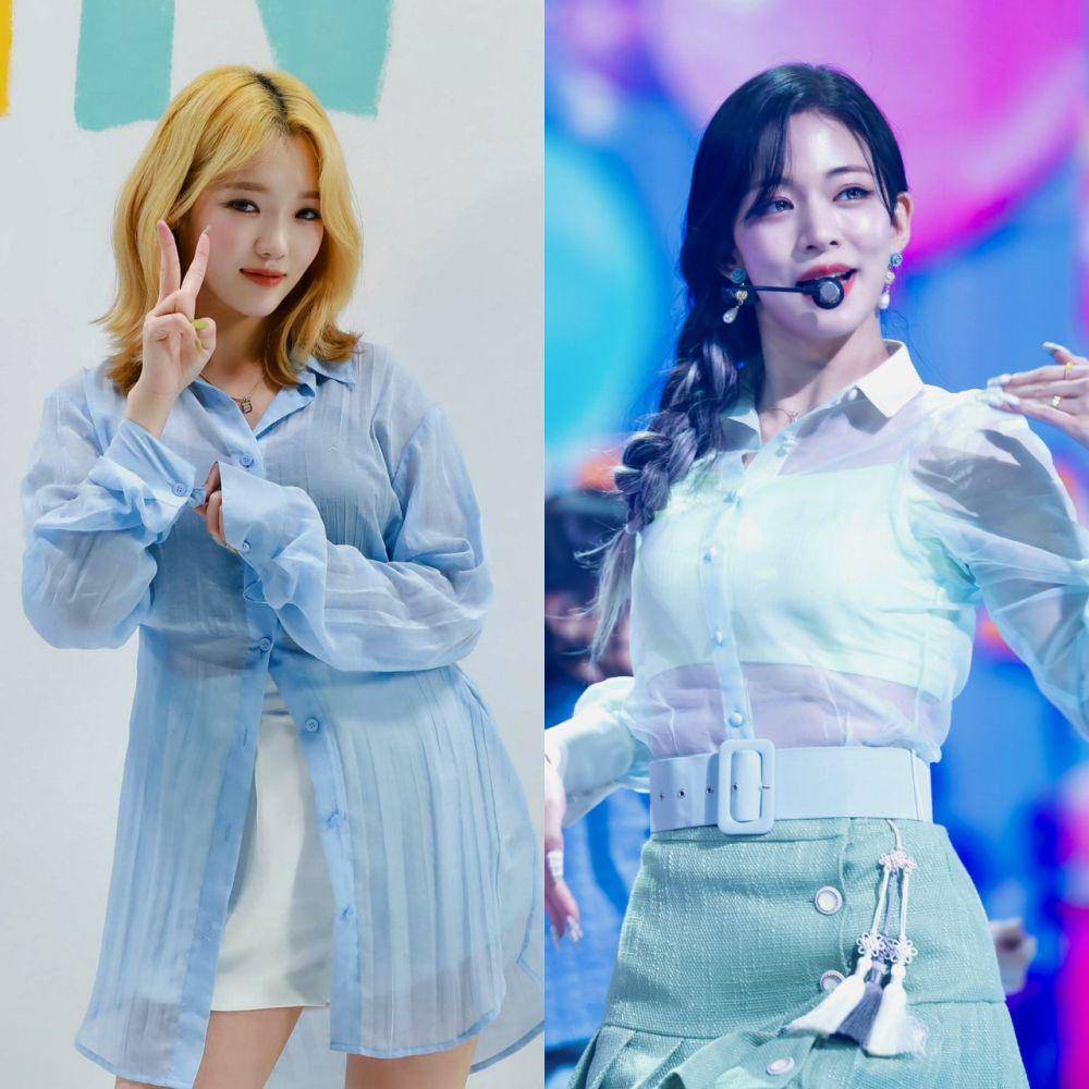 styling kemeja ala Jisun dan Chaeyoung fromis_9 (weverse.io/fromis9 | SBS Inkigayo/fromis_9 'Talk & Talk' On-site Photo)