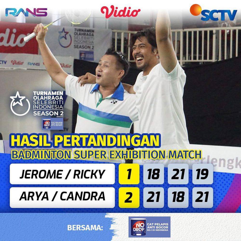 potret Arya Saloka dan Candra Wijaya tanding bandimton lawan Jerome Polin dan Ricky Subagja  (instagram.com/sctv)