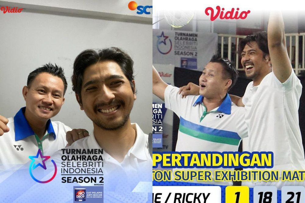 7 Potret Arya Saloka dan Candra Wijaya Menang Badminton di TOSI 2