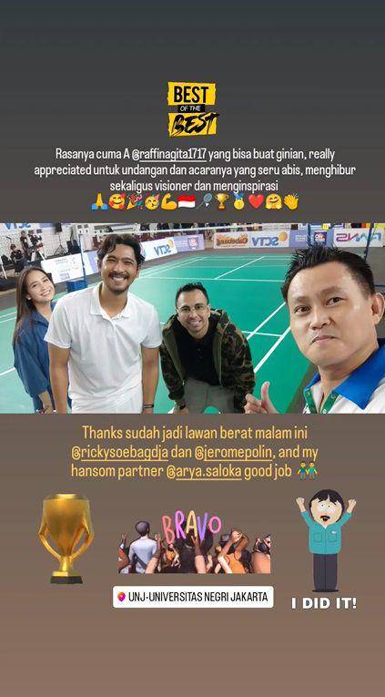 potret Arya Saloka dan Candra Wijaya tanding bandimton lawan Jerome Polin dan Ricky Subagja  (instagram.com/cwibc1)