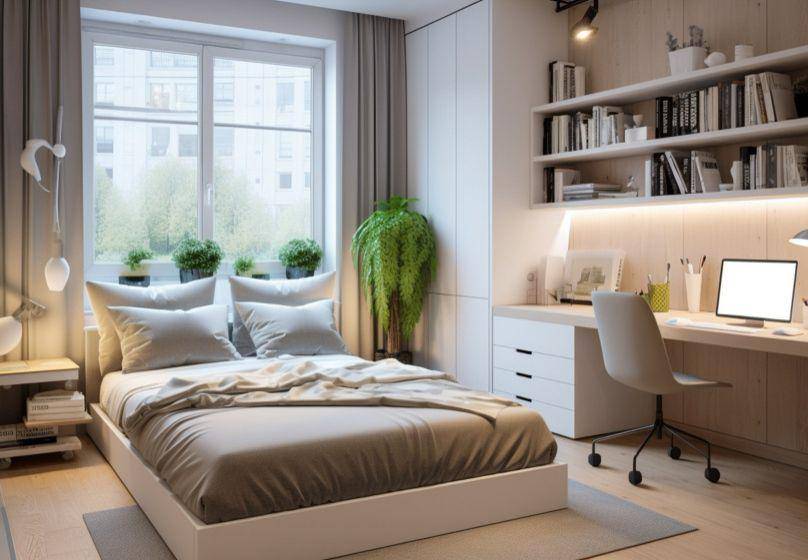 ilustrasi kamar tidur sempit skema warna cerah (freepik.com/freepik)