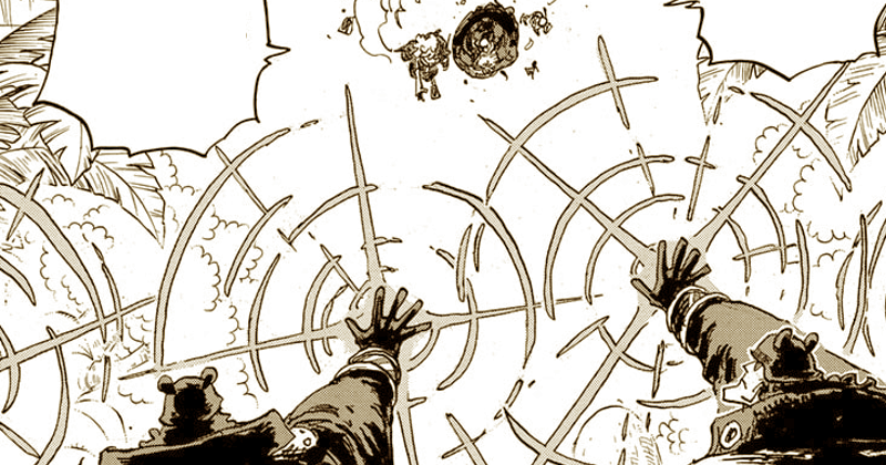 Adegan Pacifista menyerang Bonney. (mangaplus.shueisha.co.jp/One Piece)