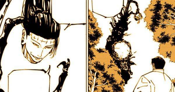 Kenjaku menjelaskan rencananya mewariskan posisi pelaksana asimilasi umat manusia dengan Tengen pada Sukuna ( Dok. Shueisha / Jujutsu Kaisen )