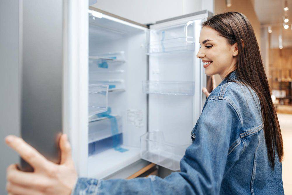 ilustrasi wanita membuka freezer (freepik.com/fabrikasimf)