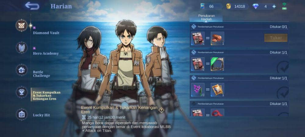 event kumpulkan dan tukarkan kenangan Eren di MLBB (dok. Moonton/Mobile Legends)