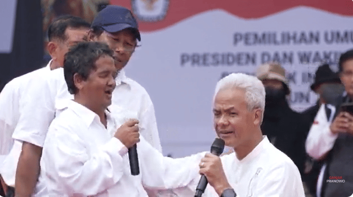 Calon presiden nomor urut 3 Ganjar Pranowo menggelar kampanye akbar di DOME Balikpapan Kalimantan Timur (Kaltim), Selasa (6/2/2024). Foto akun YouTube @GanjarPranowoOfficial