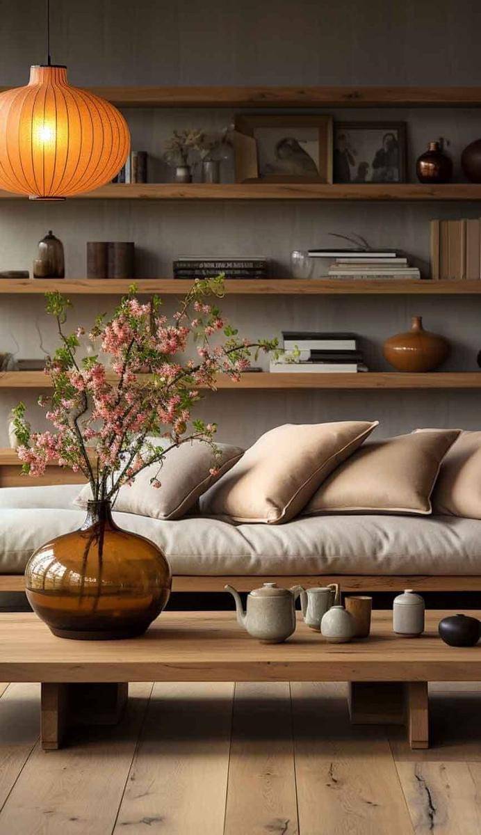 ide dekorasi ruang tamu bergaya japandi (nymphsworkshop.com)