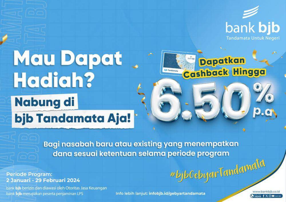 bank bjb berkomitmen untuk terus menghadirkan berbagai program menarik produk perbankan bagi masyarakat dengan program promosi ‘bjb Gebyar Tandamata’ Tahun 2024. (dok. bank bjb)