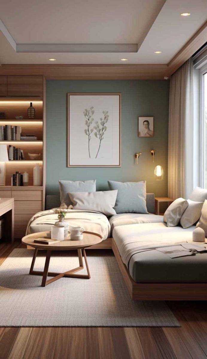 ide dekorasi ruang tamu bergaya japandi (nymphsworkshop.com)