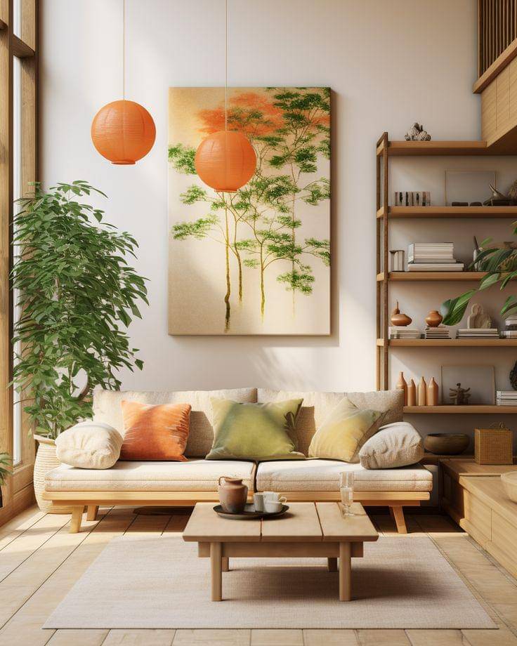 ide dekorasi ruang tamu bergaya japandi (etsy.com)