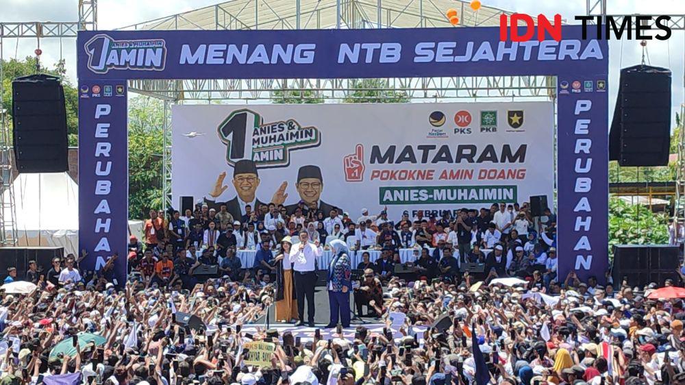 Disambut Ribuan Simpatisan, Anies Boyong Anak-Istri Kampanye di Lombok