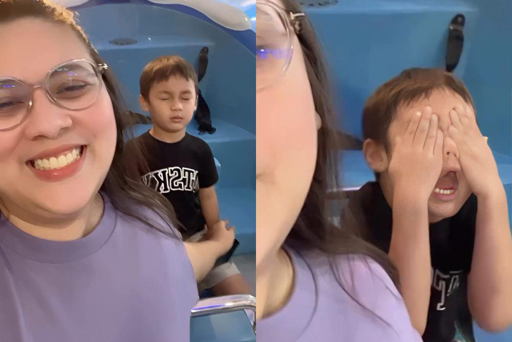 7 Momen Gemas Kiano Nahan Takut saat Naik Kora-Kora Mini, Bikin Ngakak
