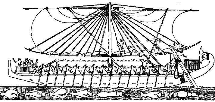 ilustrasi orang Mesir Kuno melakukan penjelajahan di Laut Merah (commons.m.wikimedia.org/Encyclopaedia Biblica)