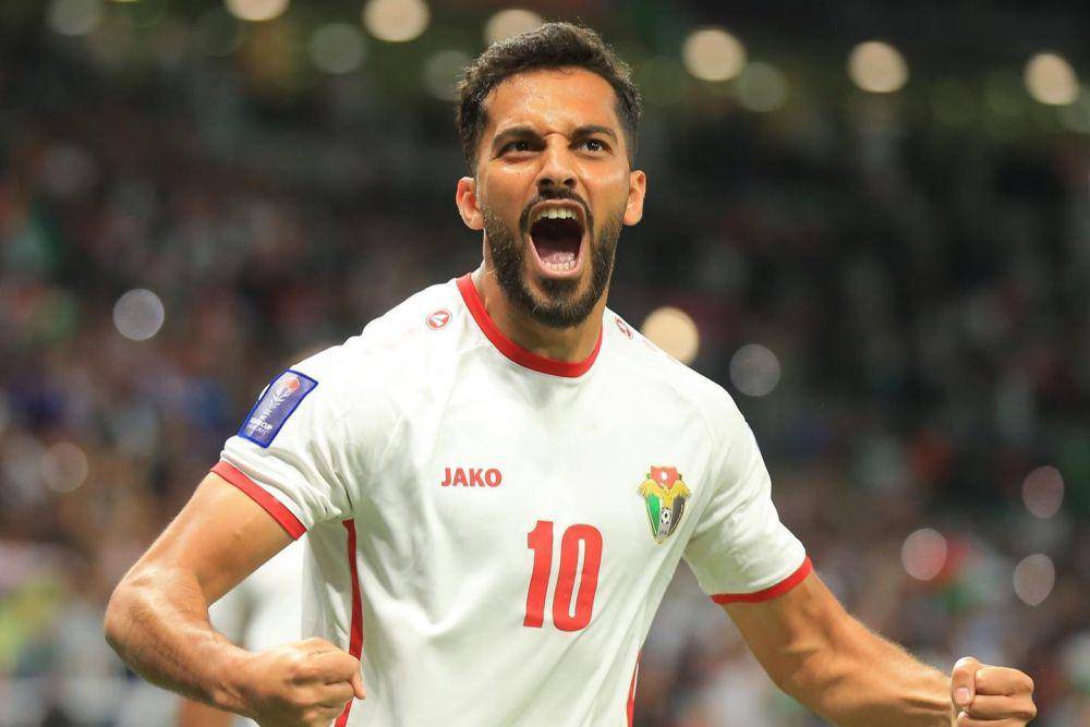 Musa Al Taamari usai cetak gol pada laga semifinal Piala Asia 2023 (instagram.com/mousa_tamari_13)