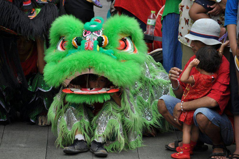 ilustrasi pertunjukan Barongsai berwarna hijau (unsplash.com/Donny Haryadi)