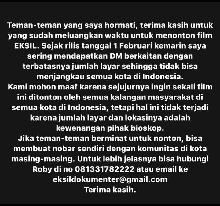 Cara nonton Eksil (Instagram.com/lola.amaria)