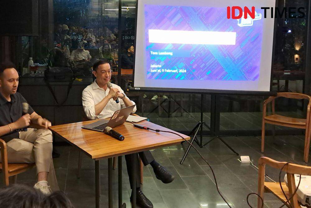 Co-Captain Timnas AMIN, Thomas Trikasih Lembong dalam diskusi di forum Bangga Bicara HARSA x Melek APBN, Jakarta, Jumat (9/2/2024). (IDN Times/Trio Hamdani)