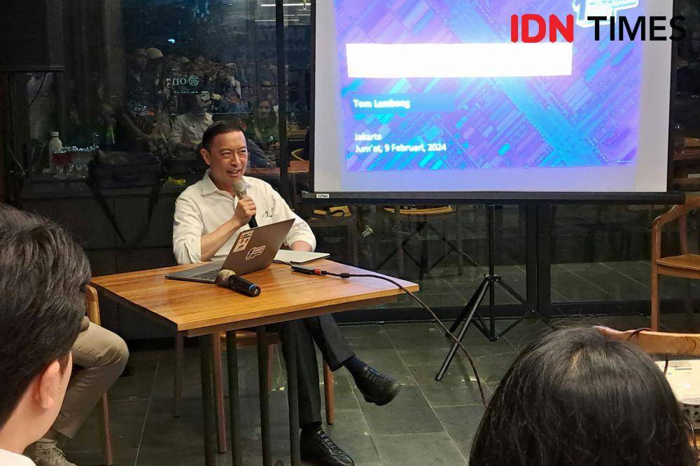 Co-Captain Timnas AMIN, Thomas Trikasih Lembong dalam diskusi di forum Bangga Bicara HARSA x Melek APBN, Jakarta, Jumat (9/2/2024). (IDN Times/Trio Hamdani)