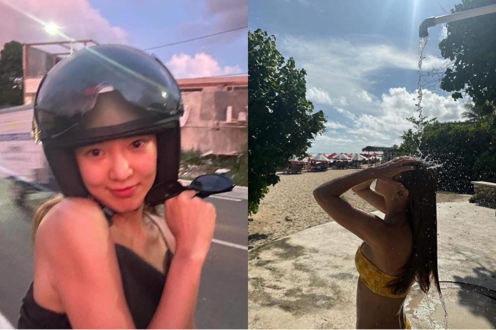 10 Potret Hyoyeon di Bali, Asyik Motoran hingga Mandi di Pancuran Pipa
