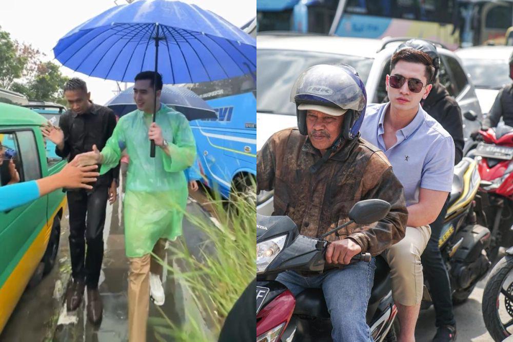 7 Momen Verrell Naik Ojek dan Hujan-Hujanan ke Kampanye Prabowo-Gibran