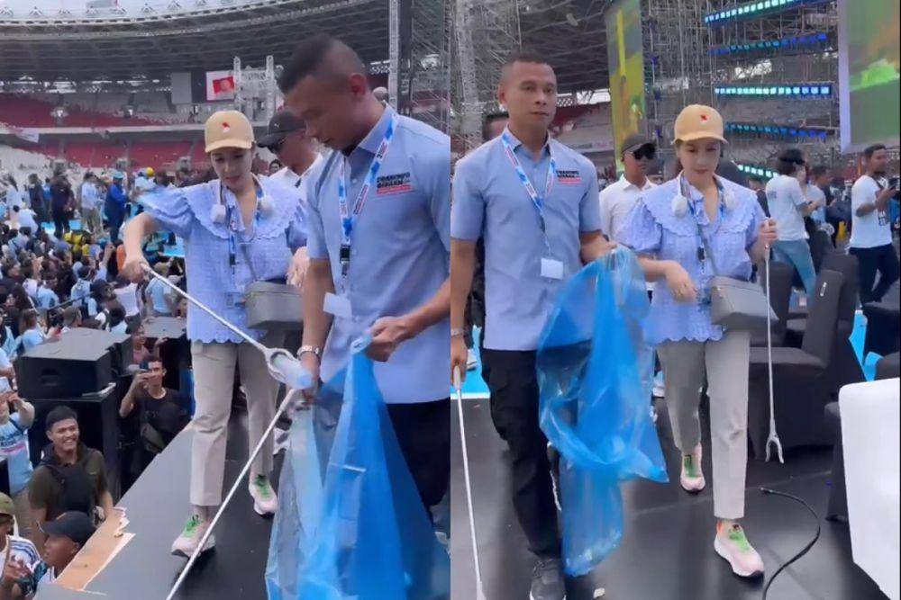 potret Nagita pungut sampah di GBK setelah kampanye Prabowo-Gibran (instagram.com/raffinagita1717)