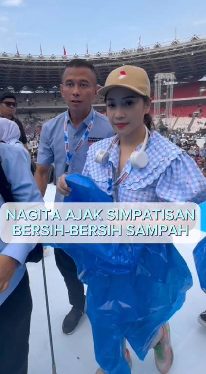 potret Nagita pungut sampah di GBK setelah kampanye Prabowo-Gibran (instagram.com/raffinagita1717)
