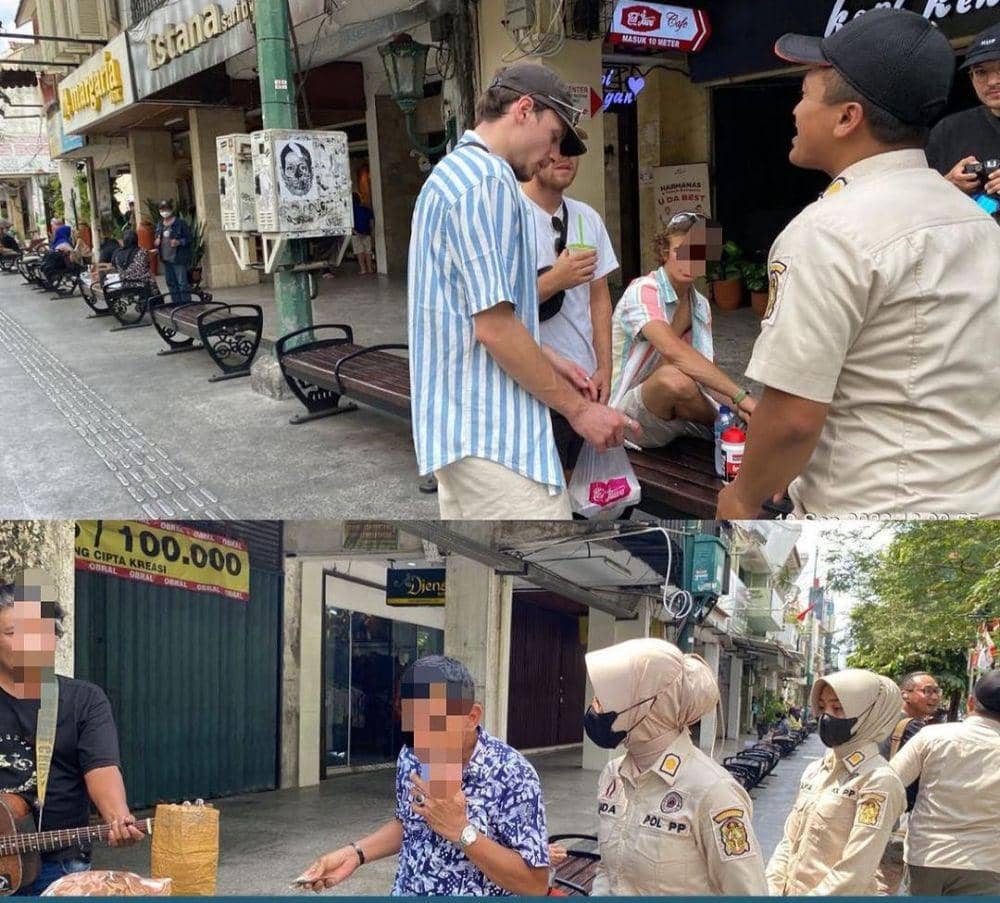 Satpol PP Kota Yogyakarta menegur wisatawan yang merokok sembarangan di Malioboro. (Dok. Istimewa)