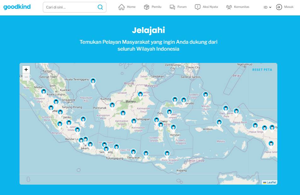 Tampilan kanal Temukan Pelayan Masyarakat di platform Goodkind (goodkind.id)