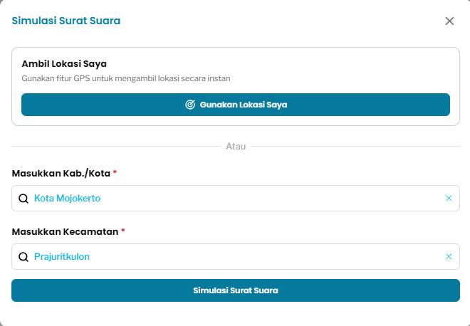 Halaman simulasi surat suara berdasarkan TPS dan Daerah Pemilihan (goodkind.id)