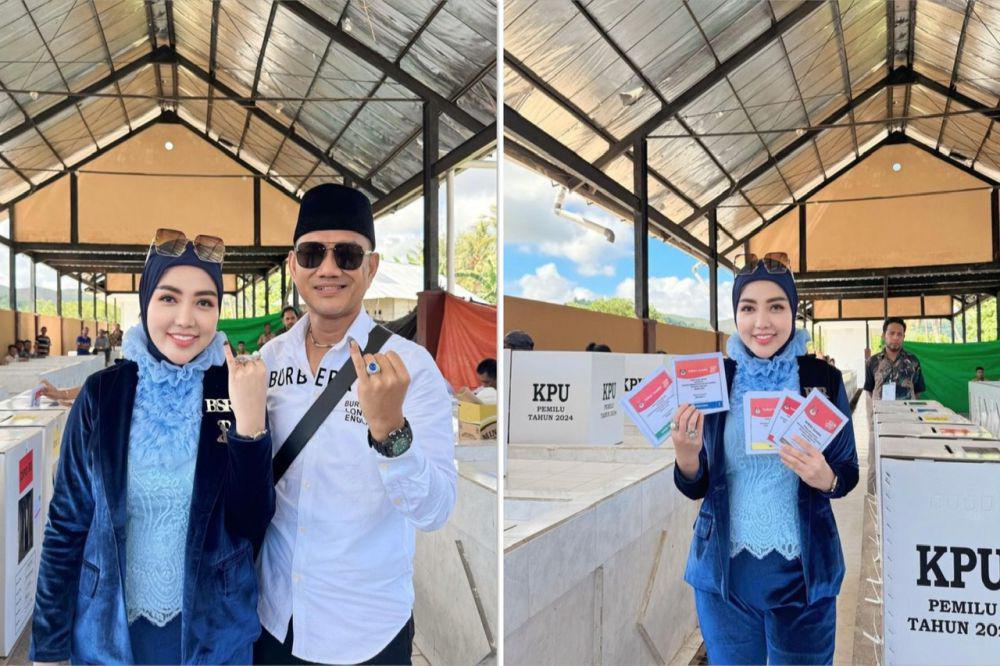 7 Potret Bella Shofie dan Suami Ikut Pemilu 2024 di Maluku
