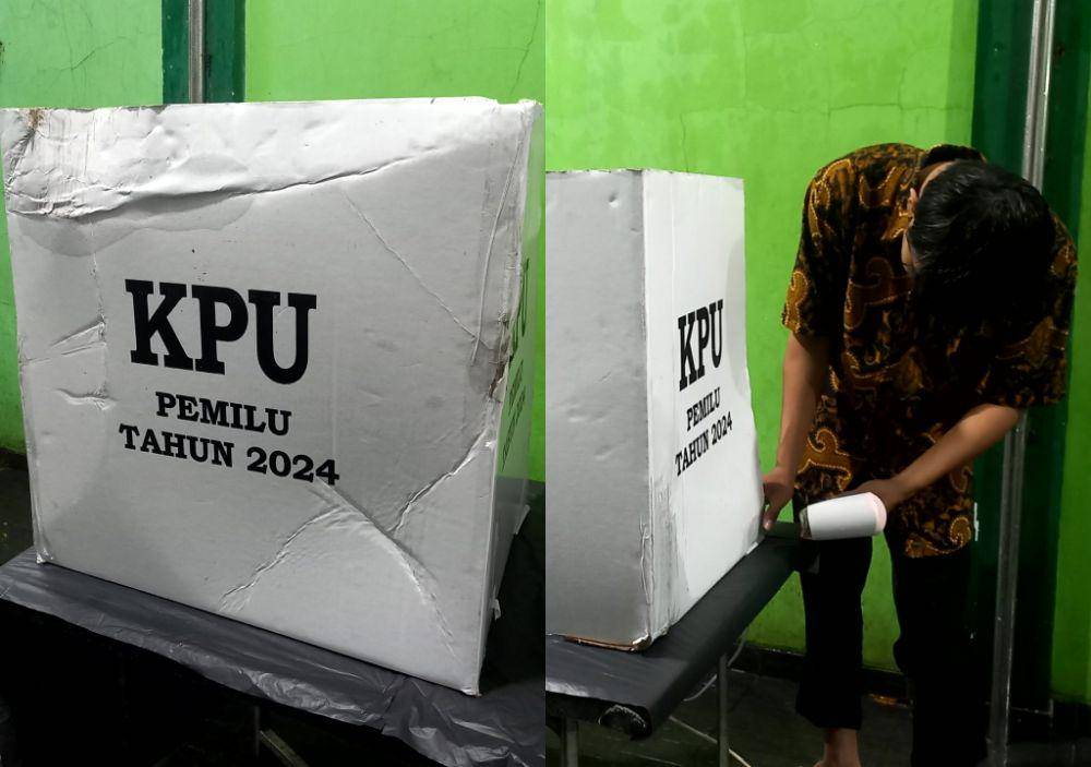 bilik suara yang basah dan rusak di TPS 151 di wilayah Kebon Jeruk, Jakarta Barat pada Rabu (14/02/2024) (dok. Pribadi/Ines Melia)
