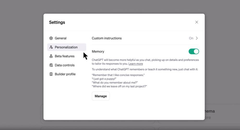 tampilan fitur Memory di ChatGPT (dok. OpenAI)