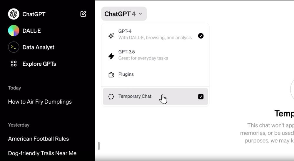 fitur Temporary Chat di ChatGPT (dok. OpenAI)