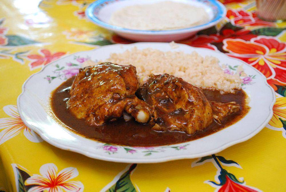 ilustrasi sajian chicken mole dengan nasi (commons.m.wikimedia.org/AlejandroLinaresGarcia)
